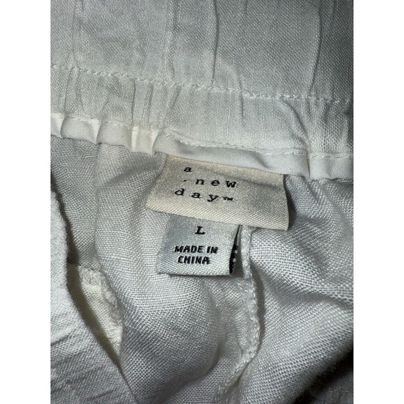 A New Day White Linen-Blend Wide-Leg Pants Women’s Size L NWT Coastal Minimalist - Picture 5 of 7